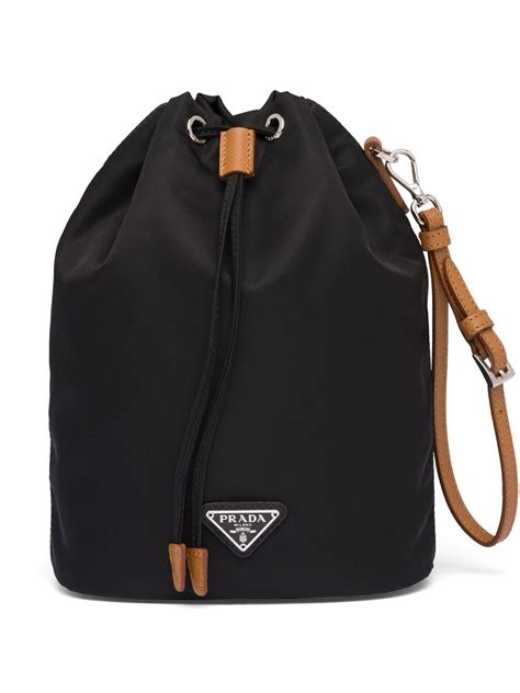 prada logo plaque mini bucket bag